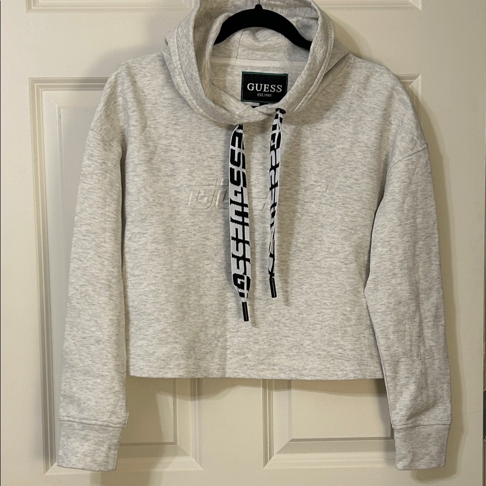 GUESS Women's Light Gray Cropped Hooded Long Sleeve Sweatsuit